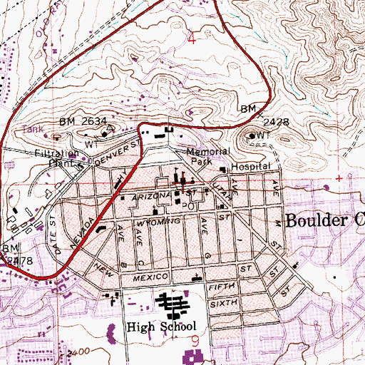 Topographic Map of Boulder City, NV