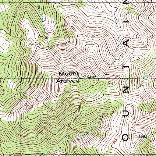 Topographic Map of Mount Ardivey, NV