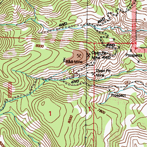 Topographic Map of B and B Mine, NV