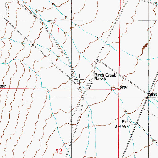 Topographic Map of Birch Creek Ranch, NV
