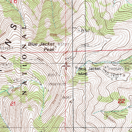 Topographic Map of Blue Jacket Mine, NV
