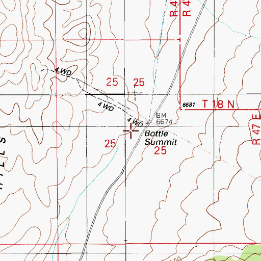Topographic Map of Bottle Summit, NV