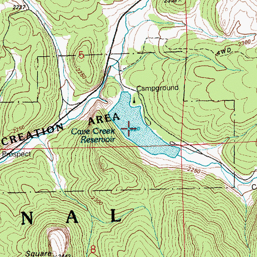 Topographic Map of Cave Creek Reservoir, NV