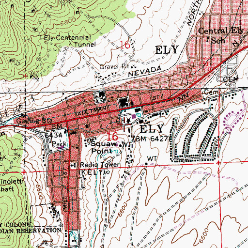 Topographic Map of Ely, NV