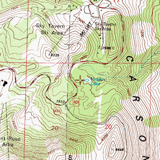 Topographic Map of Hidden Lake, NV