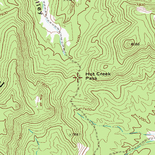 Topographic Map of Hot Creek Pass, NV