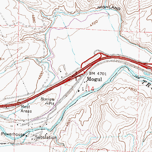 Topographic Map of Mogul, NV