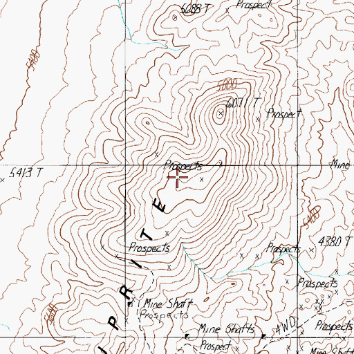 Topographic Map of Cuprite Hills, NV