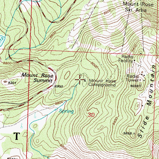 Topographic Map of Mount Rose Campground, NV