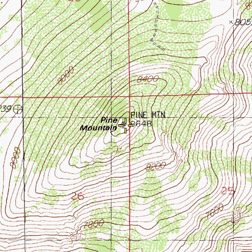 Topographic Map of Pine Mountain, NV