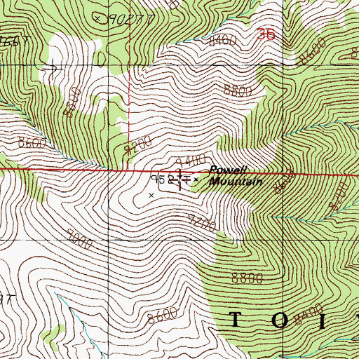 Topographic Map of Powell Mountain, NV