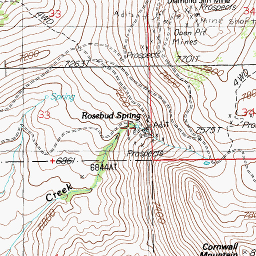 Topographic Map of Rosebud Spring, NV