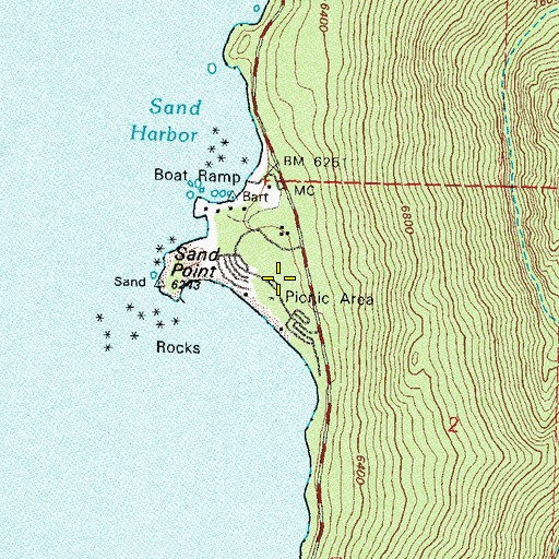 Topographic Map of Sand Harbor Beach State Recreation Area, NV