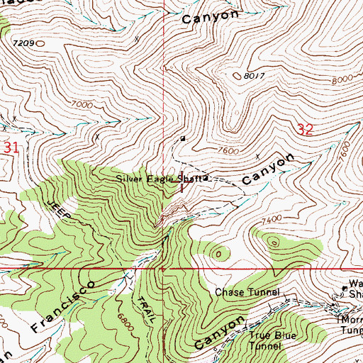 Topographic Map of Silver Eagle Shaft, NV