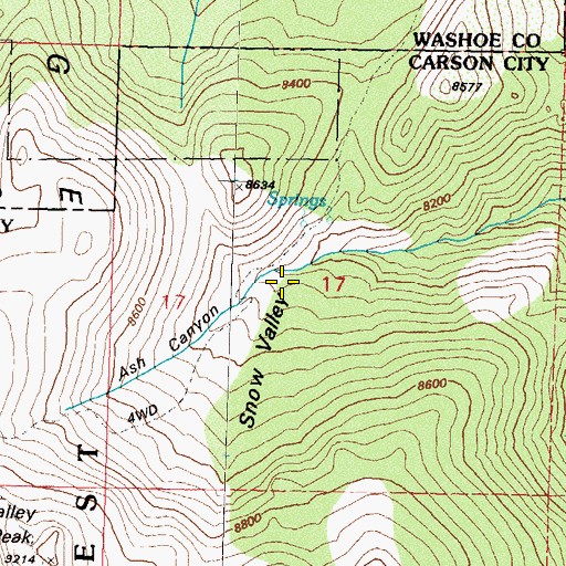 Topographic Map of Snow Valley, NV