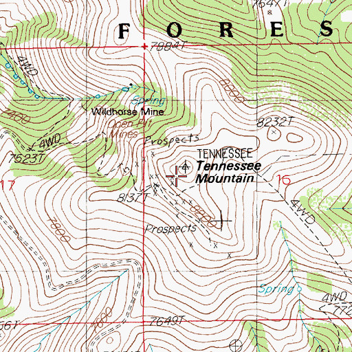 Topographic Map of Tennessee Mountain, NV