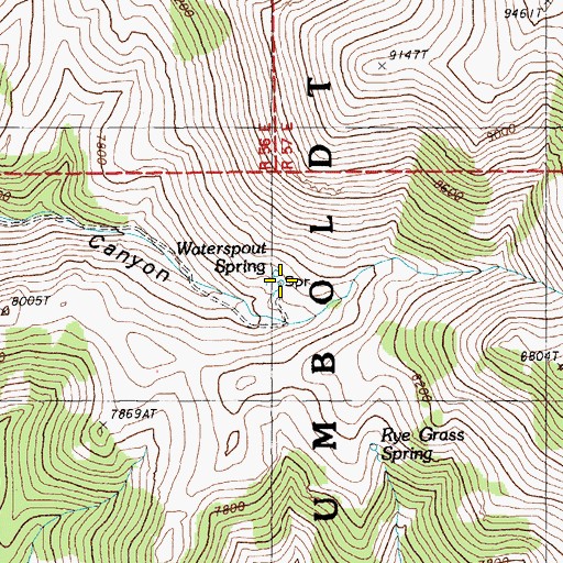 Topographic Map of Waterspout Spring, NV