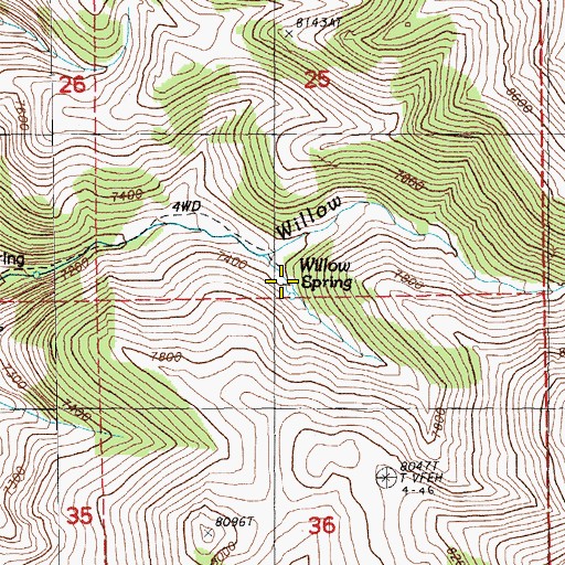 Topographic Map of Willow Spring, NV