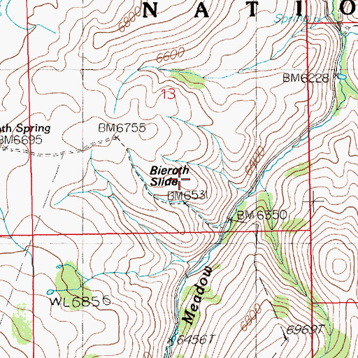 Topographic Map of Bieroth Slide, NV
