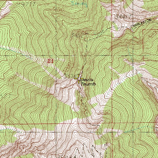 Topographic Map of Devils Thumb, NV