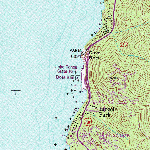Topographic Map of Lake Tahoe State Park Boat Ramp, NV