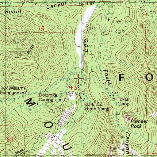 Topographic Map of Clark County Youth Camp, NV