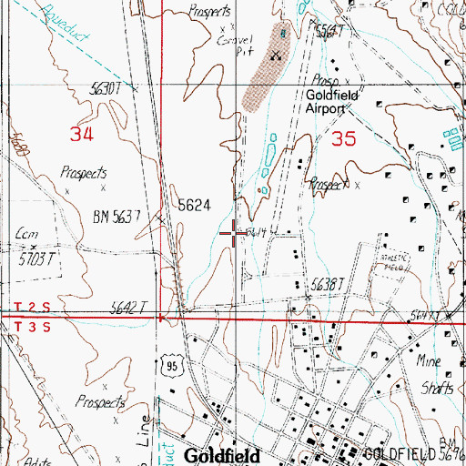 Topographic Map of Goldfield Airport (historical), NV