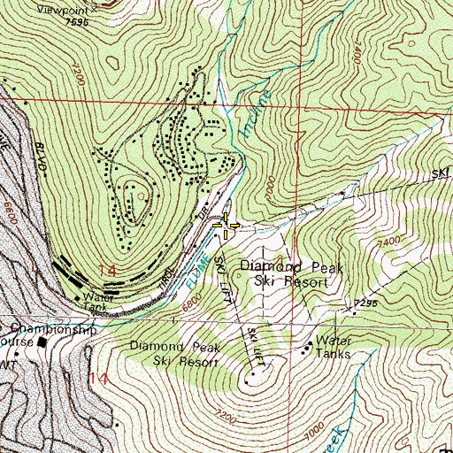 Topographic Map of Incline Ski Area, NV