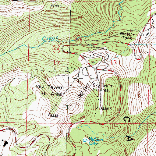 Topographic Map of Sky Tavern Ski Area, NV