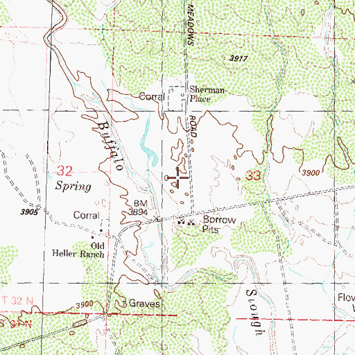 Topographic Map of Buffalo Meadows Post Office (historical), NV