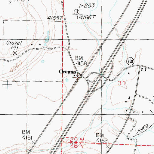 Topographic Map of Oreana Post Office, NV