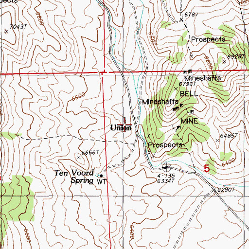Topographic Map of Union Mines Post Office (historical), NV