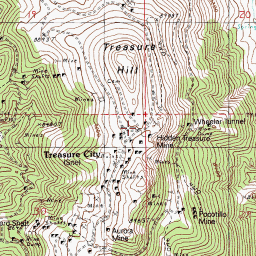 Topographic Map of Treasure City Post Office (historical), NV