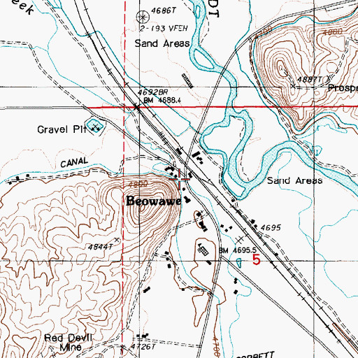 Topographic Map of Beowawe Post Office, NV