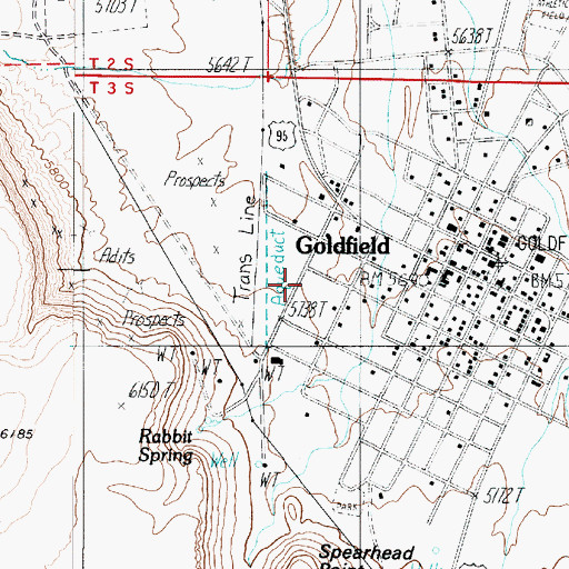 Topographic Map of Goldfield Post Office, NV