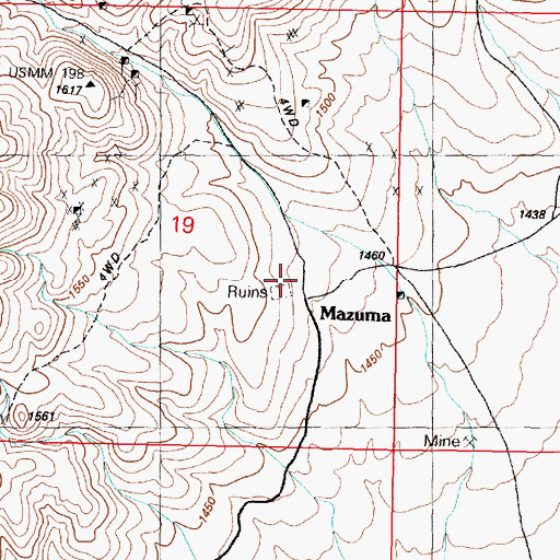 Topographic Map of Mazuma Post Office, NV
