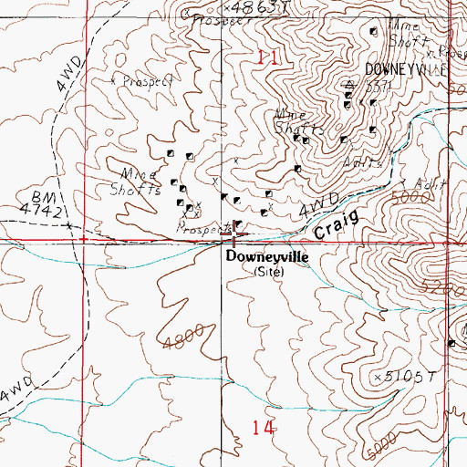 Topographic Map of Downeyville Post Office (historical), NV
