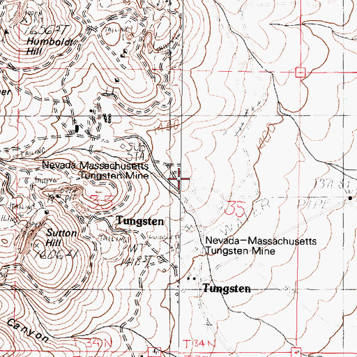 Topographic Map of Tungsten Post Office (historical), NV