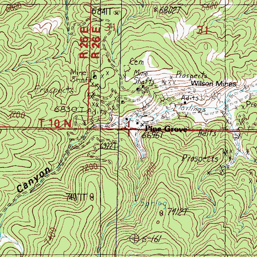 Topographic Map of Pine Grove Post Office (historical), NV