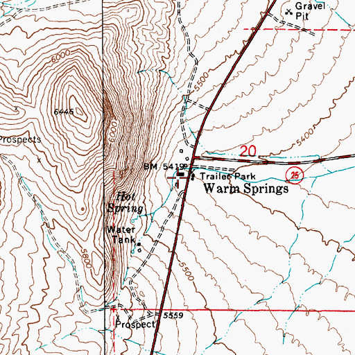 Topographic Map of Warm Springs Post Office (historical), NV