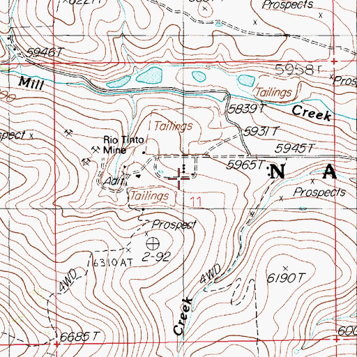 Topographic Map of Rio Tinto Post Office (historical), NV