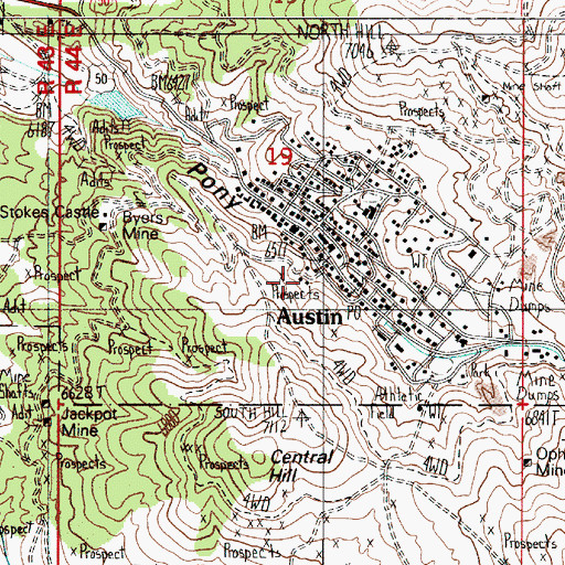 Topographic Map of Austin District Ranger Office, NV
