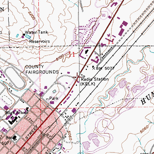 Topographic Map of KLKO-FM (Elko), NV