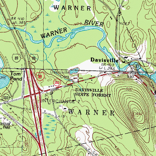 Topographic Map of Davisville Cemetery, NH