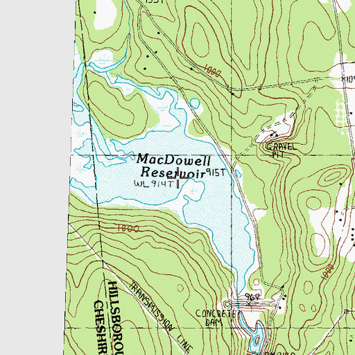 Topographic Map of Edward MacDowell Reservoir, NH