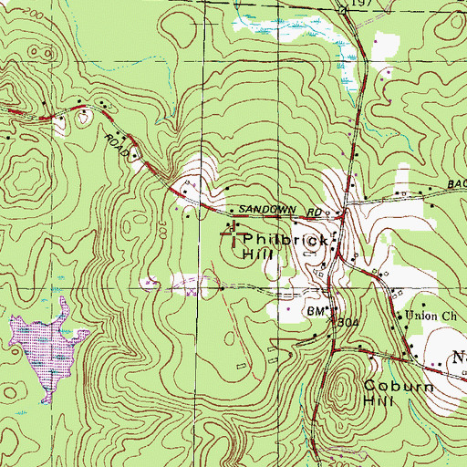 Topographic Map of Philbrick Hill, NH