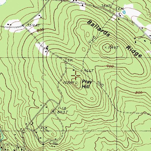 Topographic Map of Pray Hill, NH