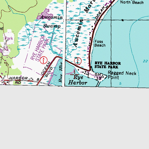 Topographic Map of Rye Harbor, NH