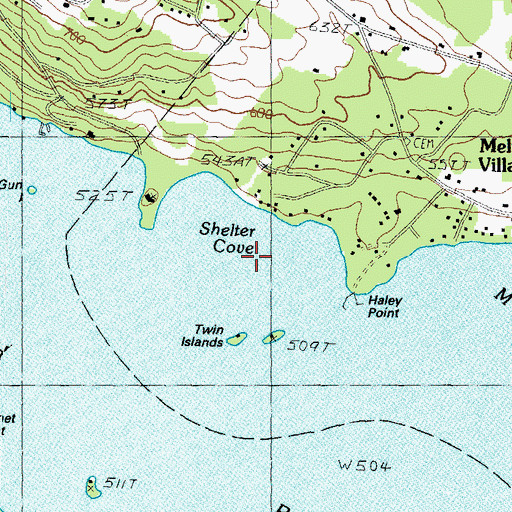 Topographic Map of Shelter Cove, NH