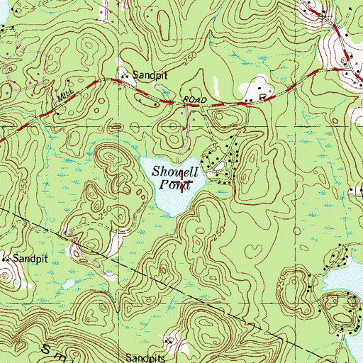 Topographic Map of Showell Pond, NH